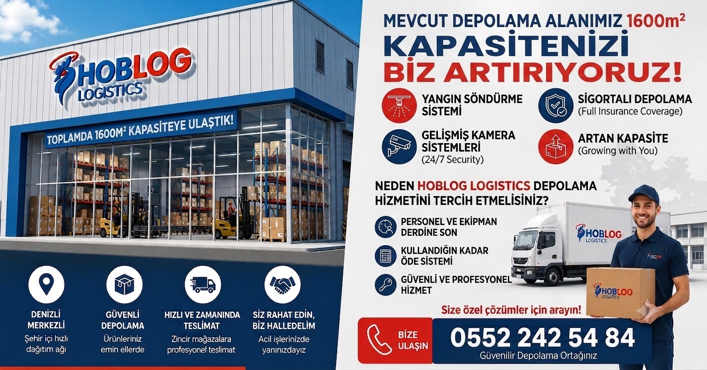 Denizli Depolama Merkezi - Hoblog Logistics 1600m² Güvenli ve Sigortalı Depo Alanı